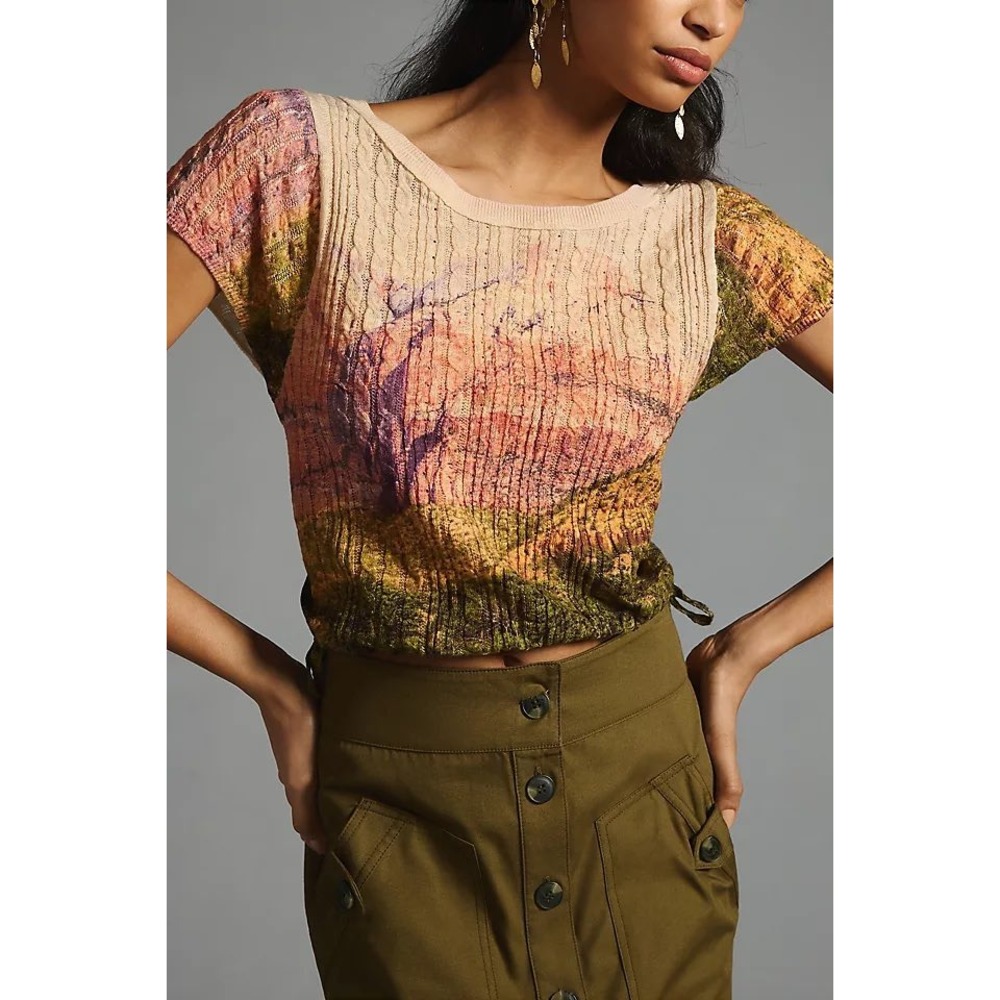 NWT Anthropologie Pilcro Zion Landscape Top L Southwestern Boho Cotton Linen
